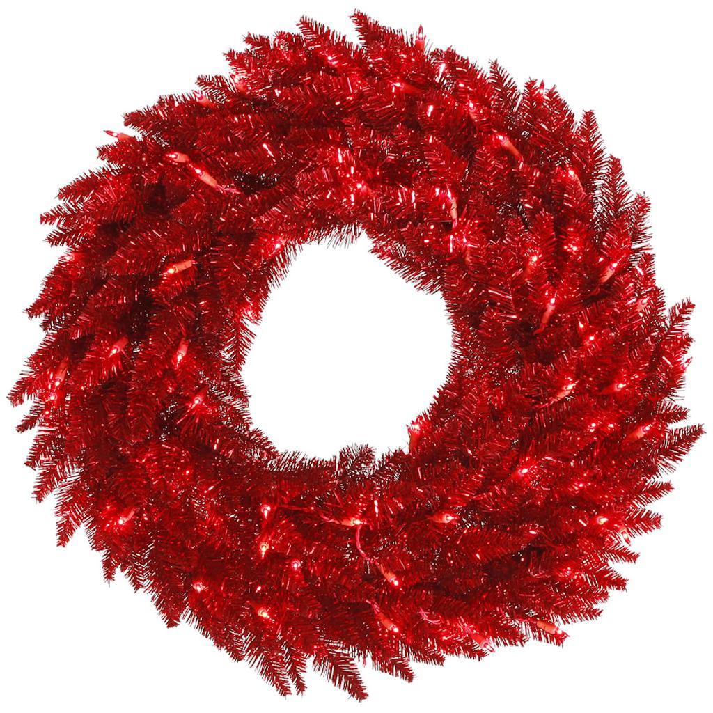 36" Artificial Tinsel Red Wreath 100 Red LED Lights 1