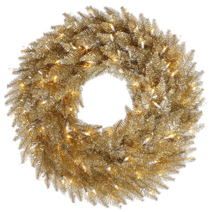 24" Artificial Champagne Wreath 50 Warm White LED Lights 1