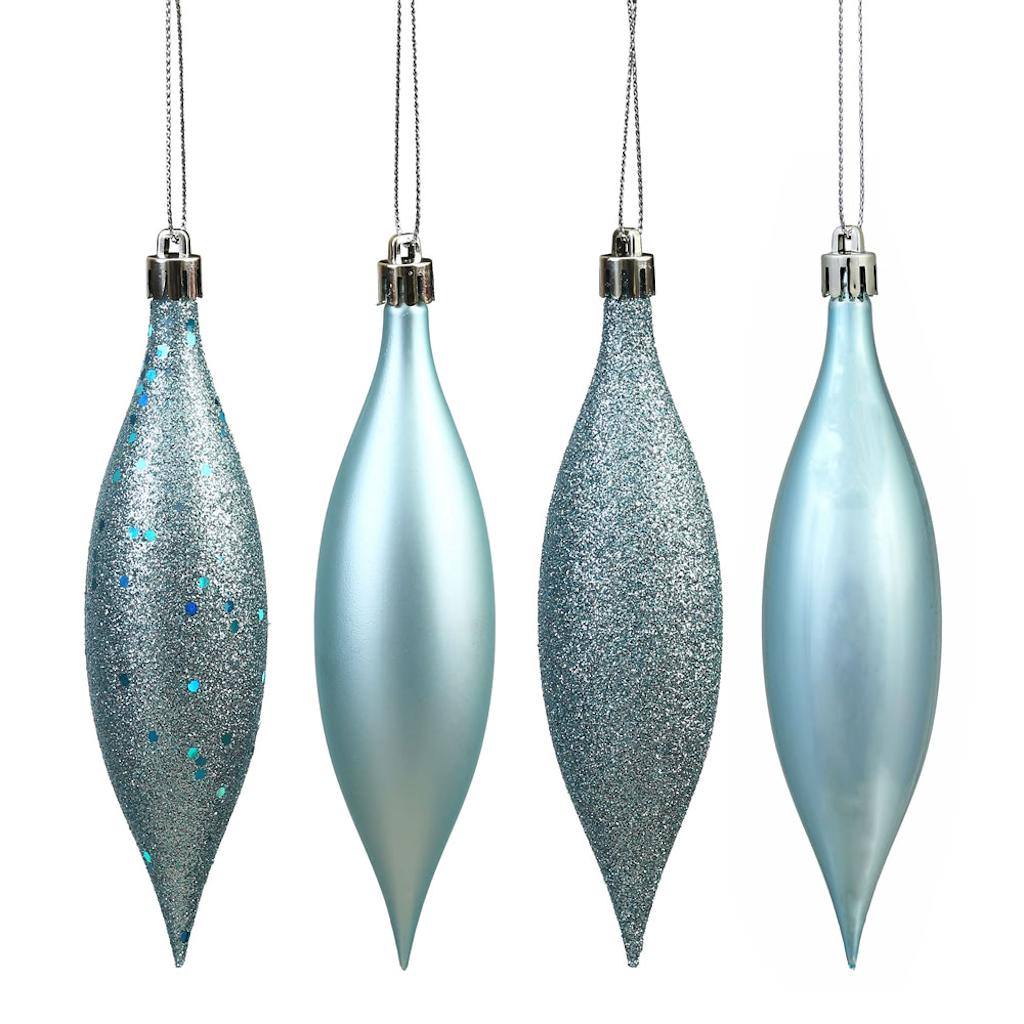 5.5" Baby Blue 4 Finish Matte / Shiny / Sequin / Glitter Drop Ornament (set of 8) 1