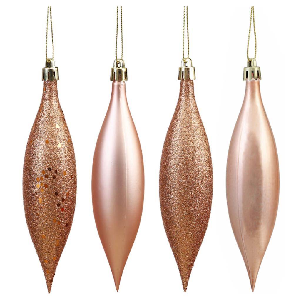 5.5" Rose Gold 4 Assorted Finish Drop Ornament (8 pack) 1