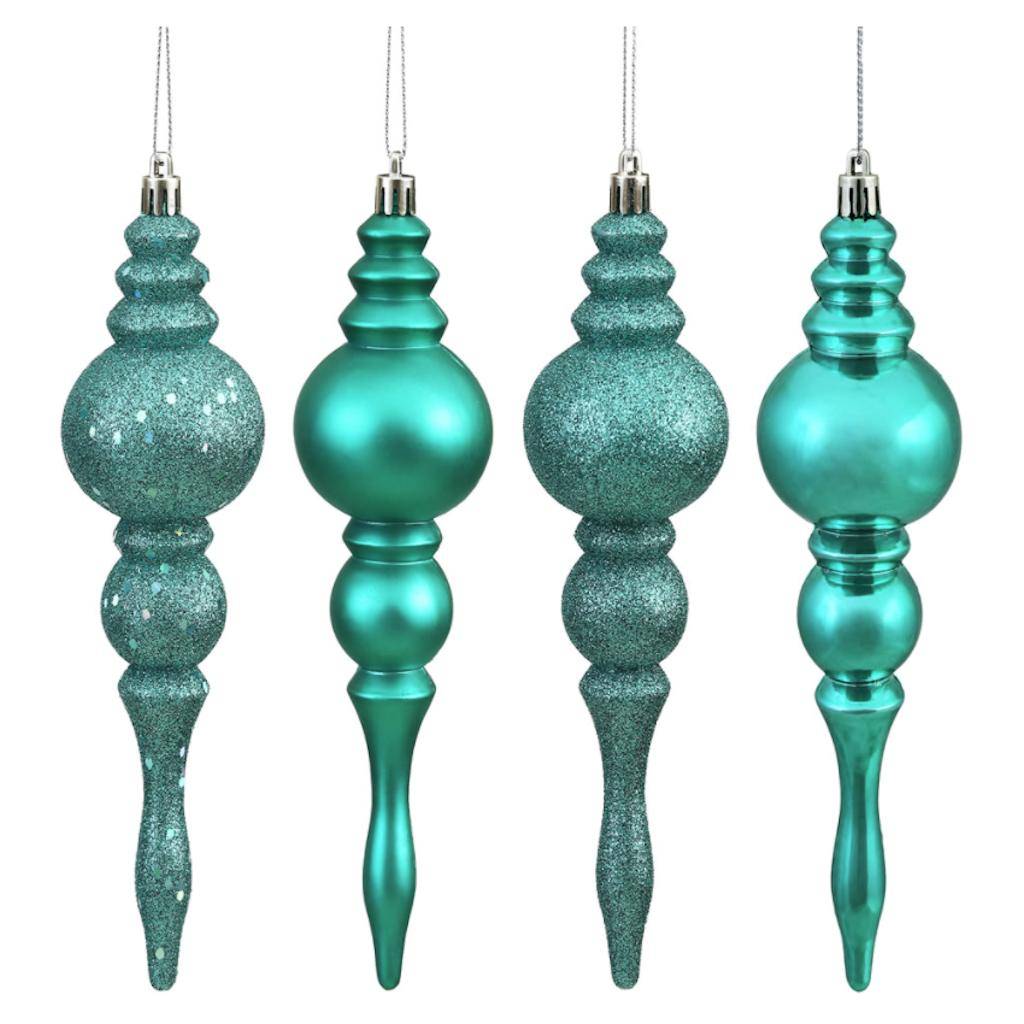 7" Teal 4 Assorted Finish Finial Ornament (8 pack) 1