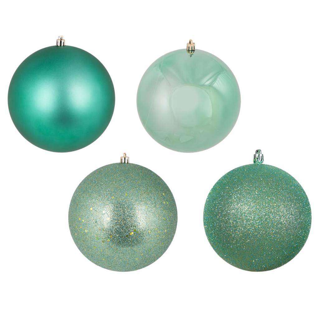 3" Seafoam 4 Seperate Finishes Shiny Matte Glitter Sequin Ball Ornament (set of 16) 1