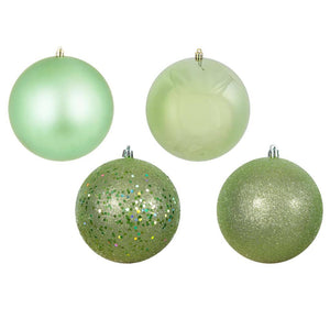 6" Celadon 4 Finish Matte Shiny Sequin Glitter Ball Ornaments (set of 4) 1