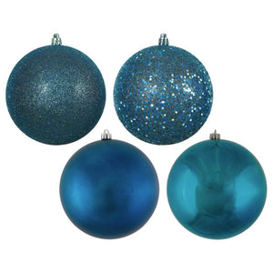 6" Sea Blue 4 Assorted Finish Ball Ornament (4 pack) 1
