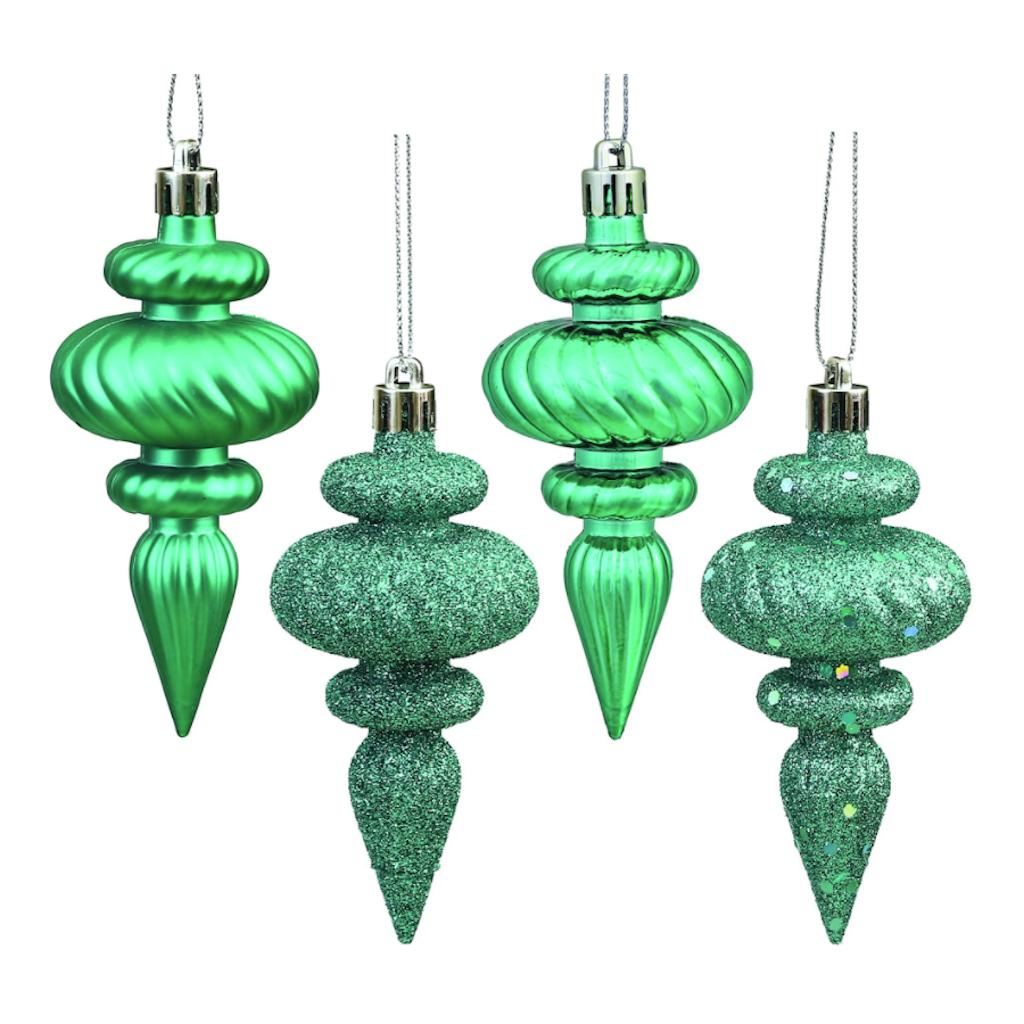 4" Teal 4 Assorted Finish Finial Ornament (8 pack) 1