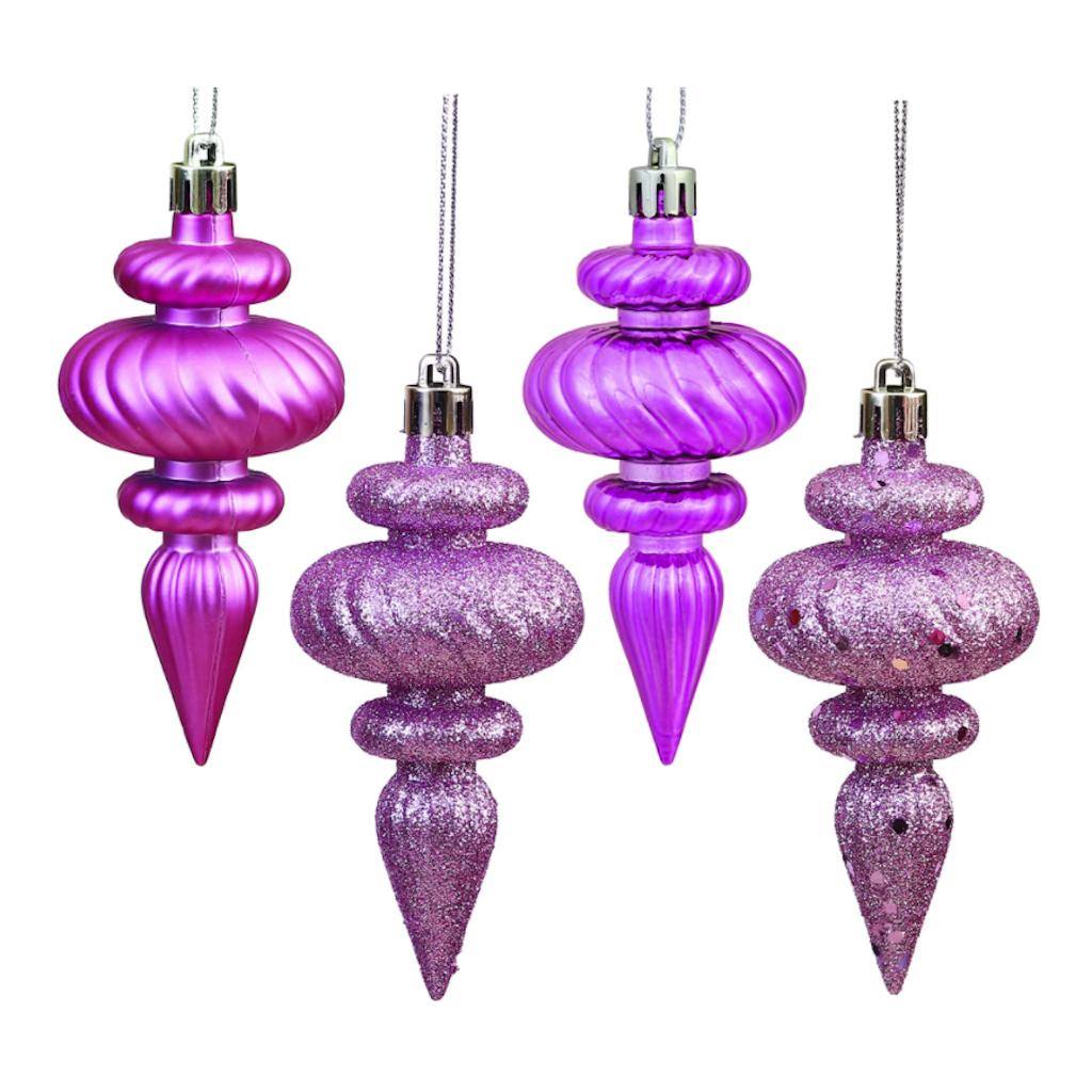 4" Mauve 4 Assorted Finish Finial Ornament (8 pack) 1