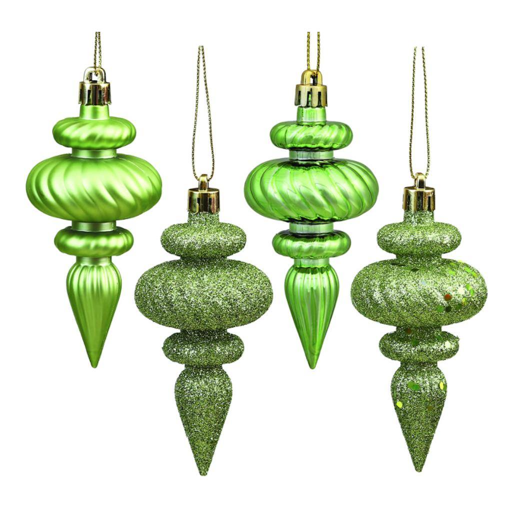 4" Celadon 4 Assorted Finish Finial Ornament (8 pack) 1