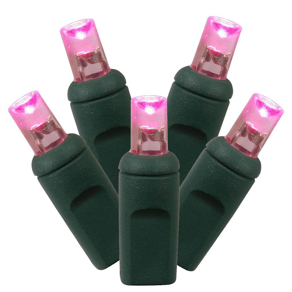 70 Light 35' Green Wire Pink Wide Angle LED Lights with 6" Spacing 1