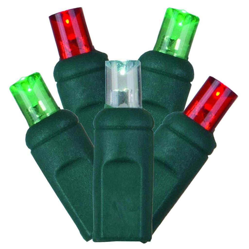 70 Light 35' Green Wire Red / White / Green Wide Angle LED Lights with 6" Spacing 1