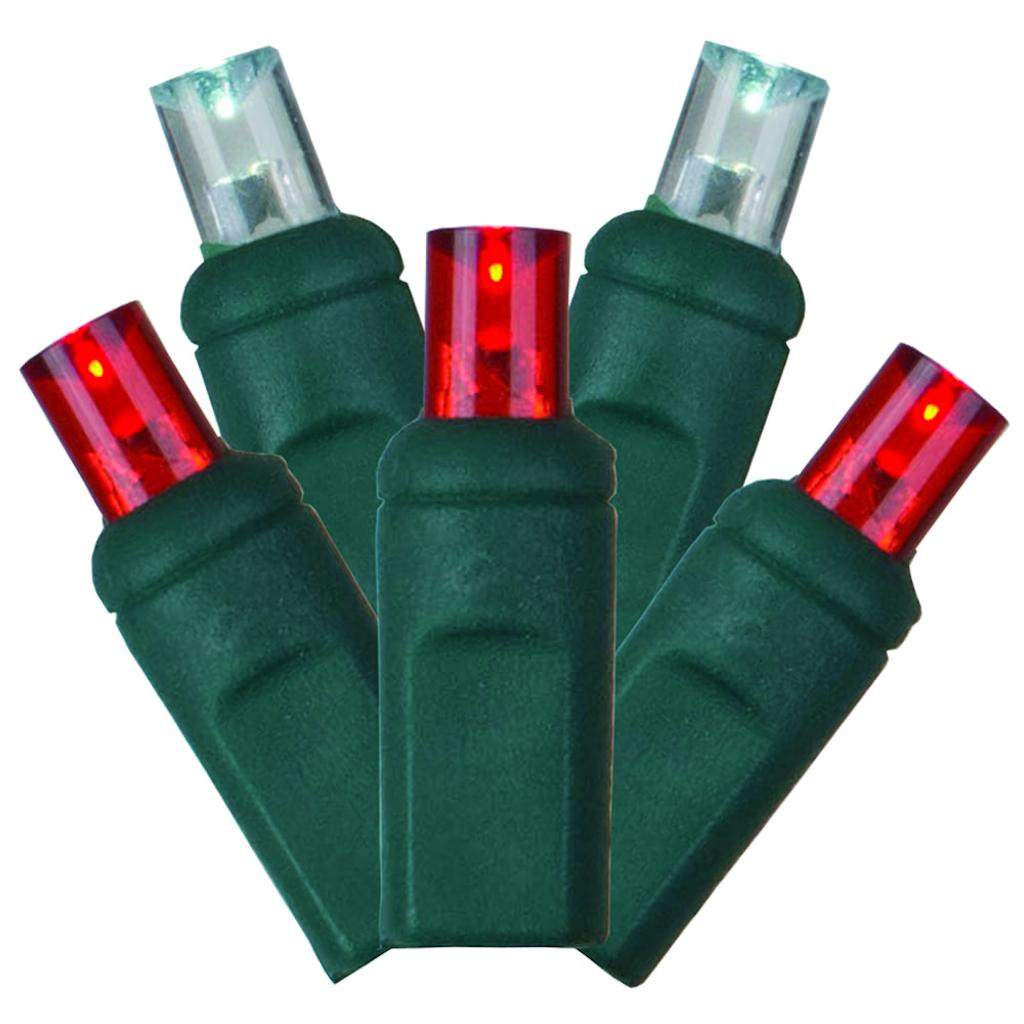 70 Light 35' Green Wire Red / White Wide Angle LED Lights with 6" Spacing 1
