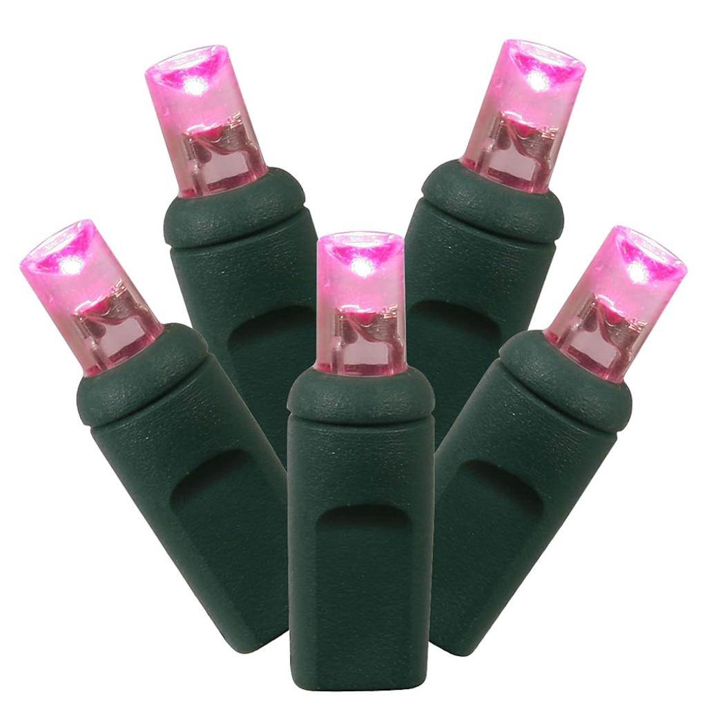 50 Light 25' Green Wire Pink Wide Angle LED Lights with 6" Spacing 1