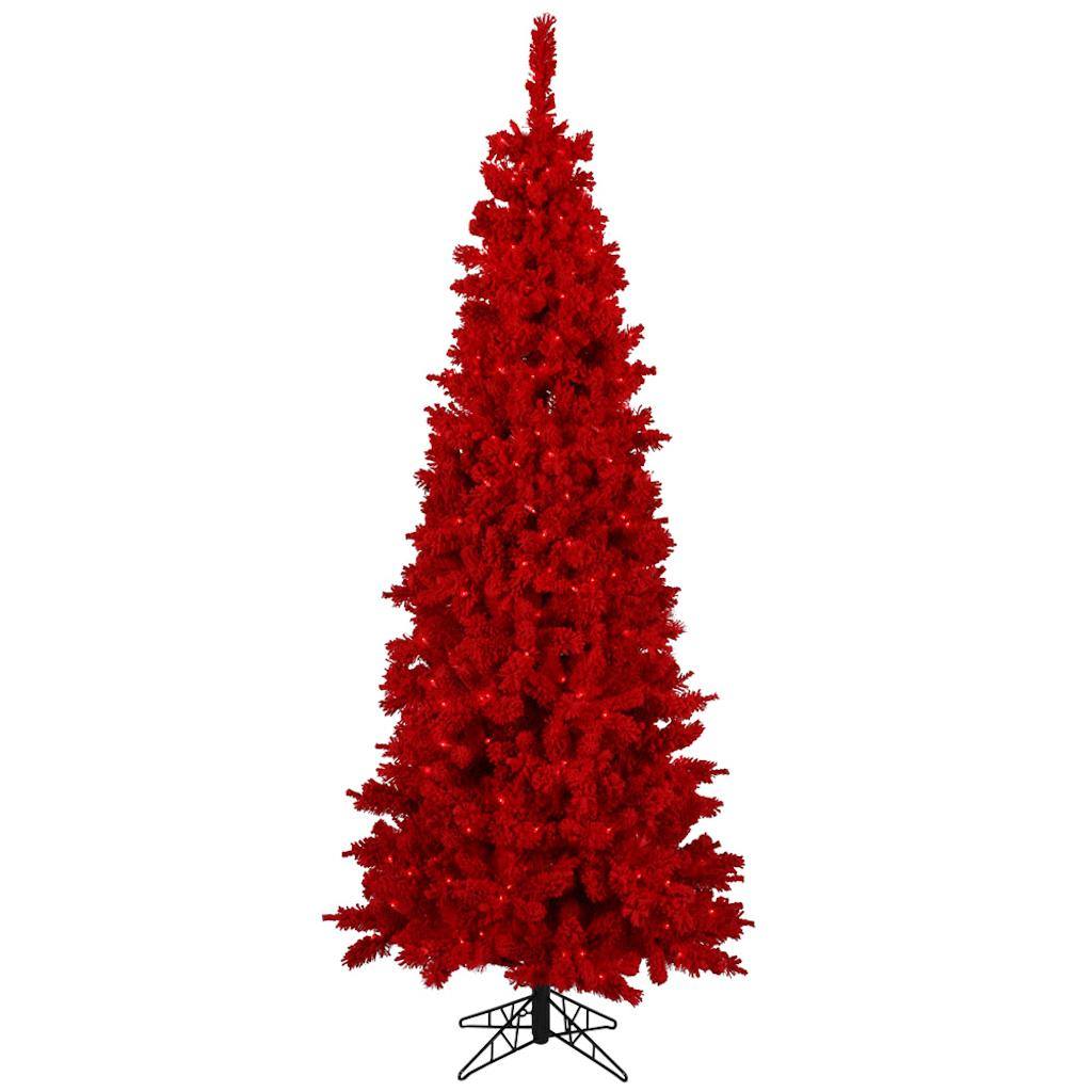 4.5' x 24" Flocked Red Tree with 150 Red LED Lights 1