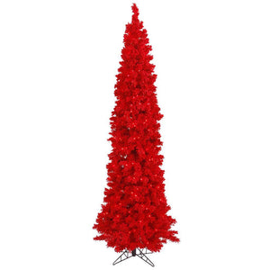 9' x 43" Flocked Red Pencil Fir Tree with 400 Red LED Lights 1