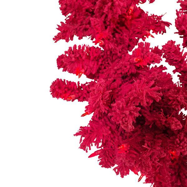 9' Artificial Flocked Red Garland with 100 Red LED Lights 2