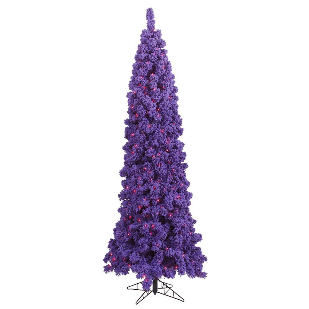 9' x 43" Flocked Purple Pencil Fir Tree with 400 Purple LED Lights 1