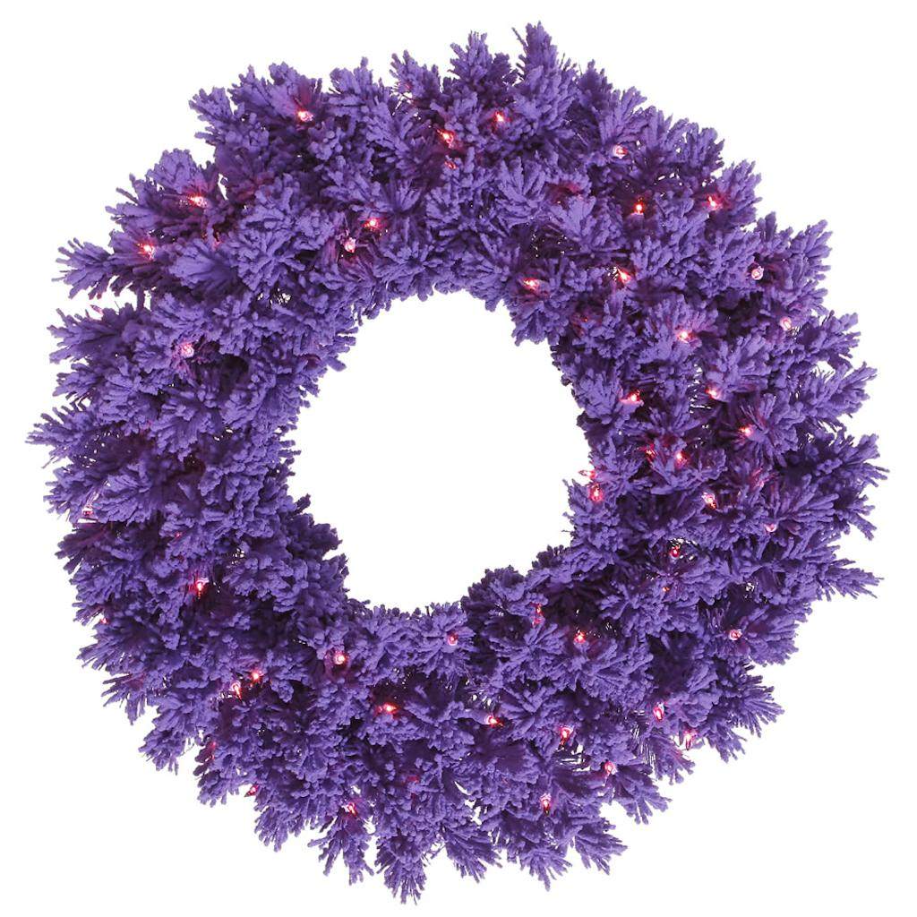 30" Artificial Flocked Purple Wreath 100 Purple LED Lights 1