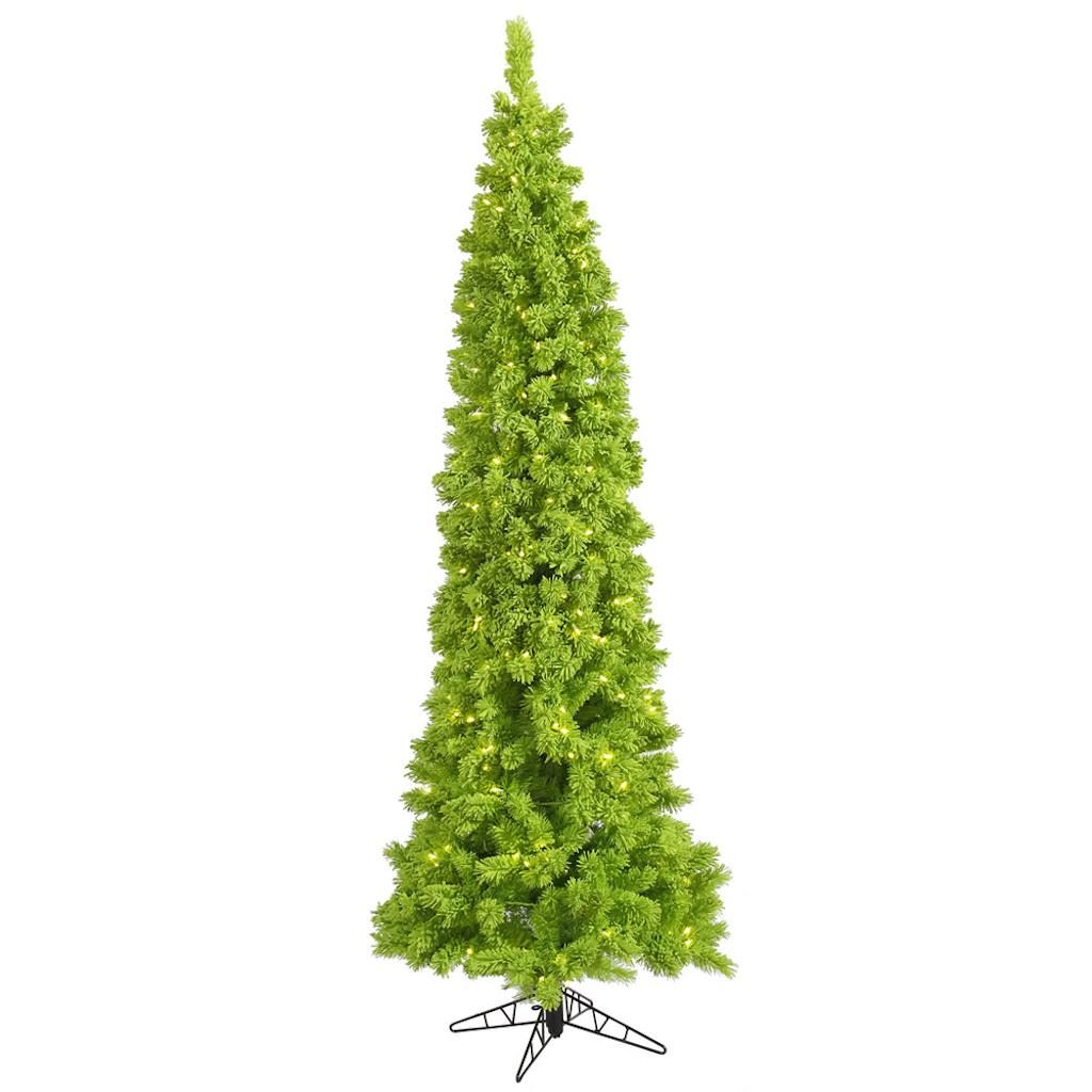 7.5' x 35" Flocked Lime Pencil Tree with 300 Lime LED Lights 1