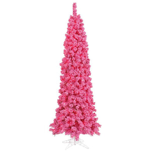 9' x 43" Flocked Pink Pencil Tree with 400 Pink LED Lights 1