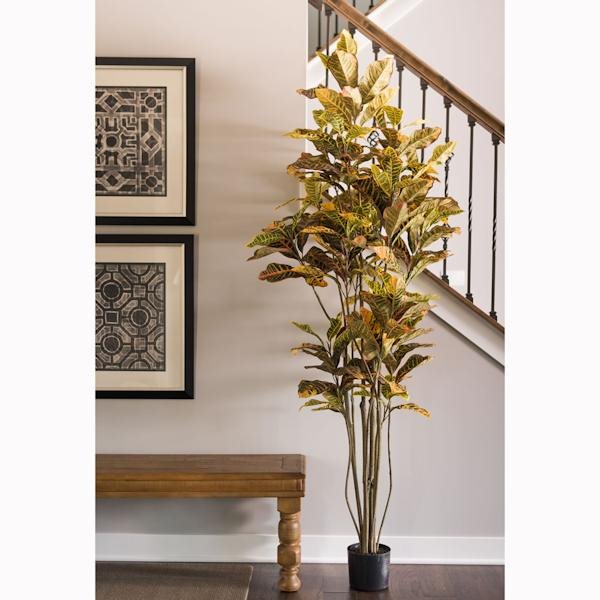 84" Artificial Croton Tree in Black Planter Pot 4
