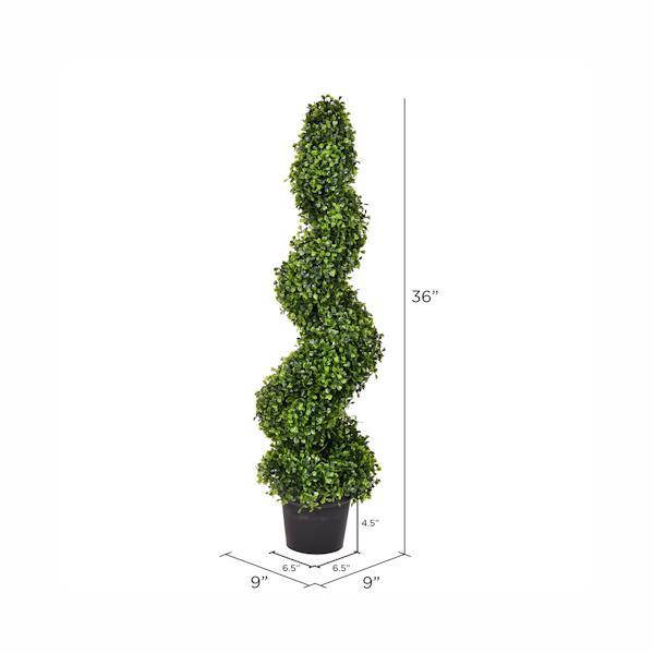 36" Artificial Boxwood Spiral on Black Planters Pot 4