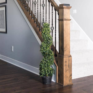 36" Artificial Boxwood Spiral on Black Planters Pot 5