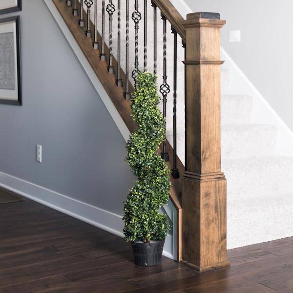 36" Artificial Boxwood Spiral on Black Planters Pot 5