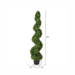 48" Artificial Boxwood Spiral on Black Planters Pot 4