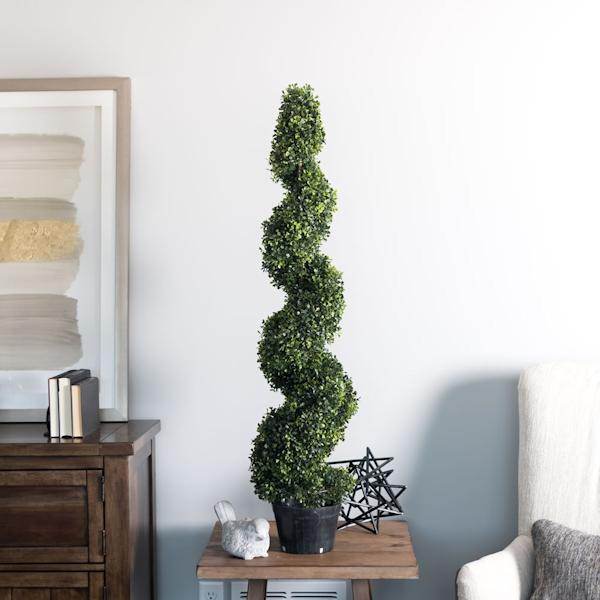 48" Artificial Boxwood Spiral on Black Planters Pot 5