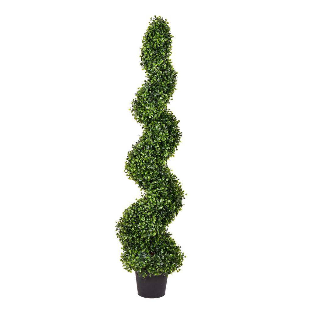 48" Artificial Boxwood Spiral on Black Planters Pot 1