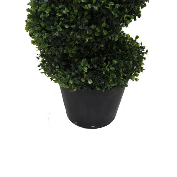 60" Artificial Boxwood Spiral Topiary Potted in a Black Planters Pot 2