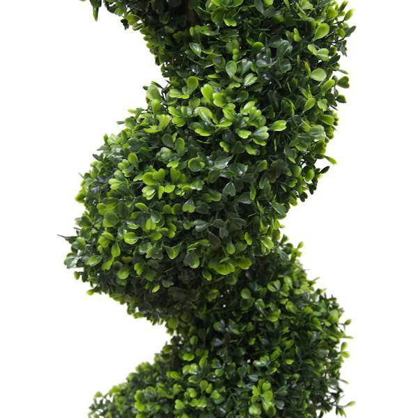 60" Artificial Boxwood Spiral Topiary Potted in a Black Planters Pot 3