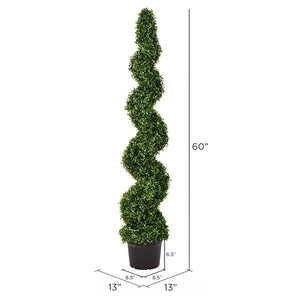 60" Artificial Boxwood Spiral Topiary Potted in a Black Planters Pot 4