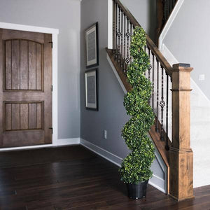60" Artificial Boxwood Spiral Topiary Potted in a Black Planters Pot 5
