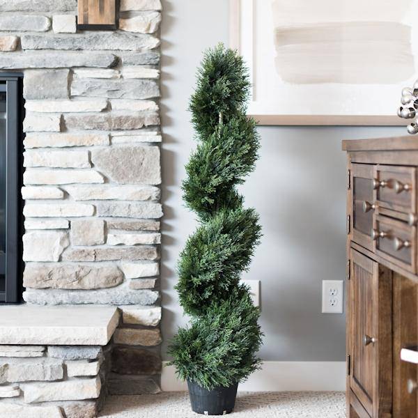 48" Artificial Cedar Spiral on Black Planters Pot 5