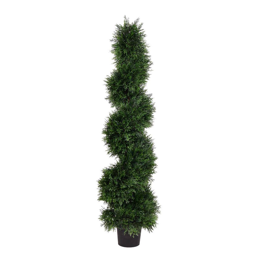 48" Artificial Cedar Spiral on Black Planters Pot 1