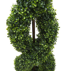 60" Artificial Boxwood Double Spiral Topiary Potted in a Black Planters Pot 2