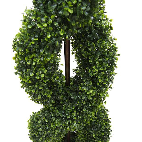 60" Artificial Boxwood Double Spiral Topiary Potted in a Black Planters Pot 2