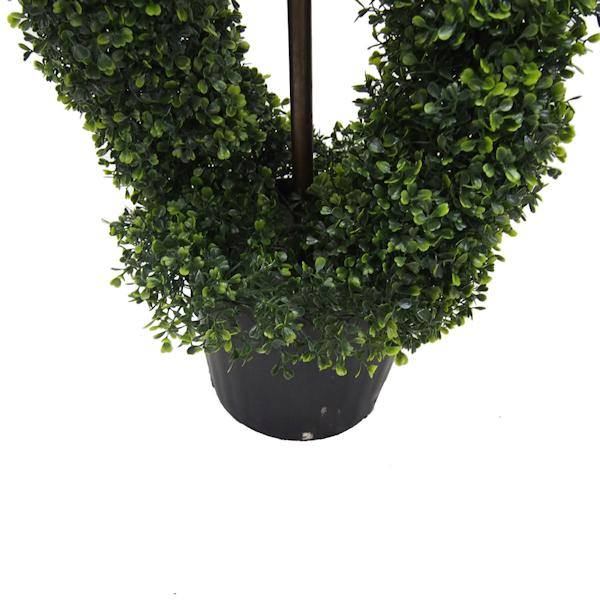60" Artificial Boxwood Double Spiral Topiary Potted in a Black Planters Pot 3