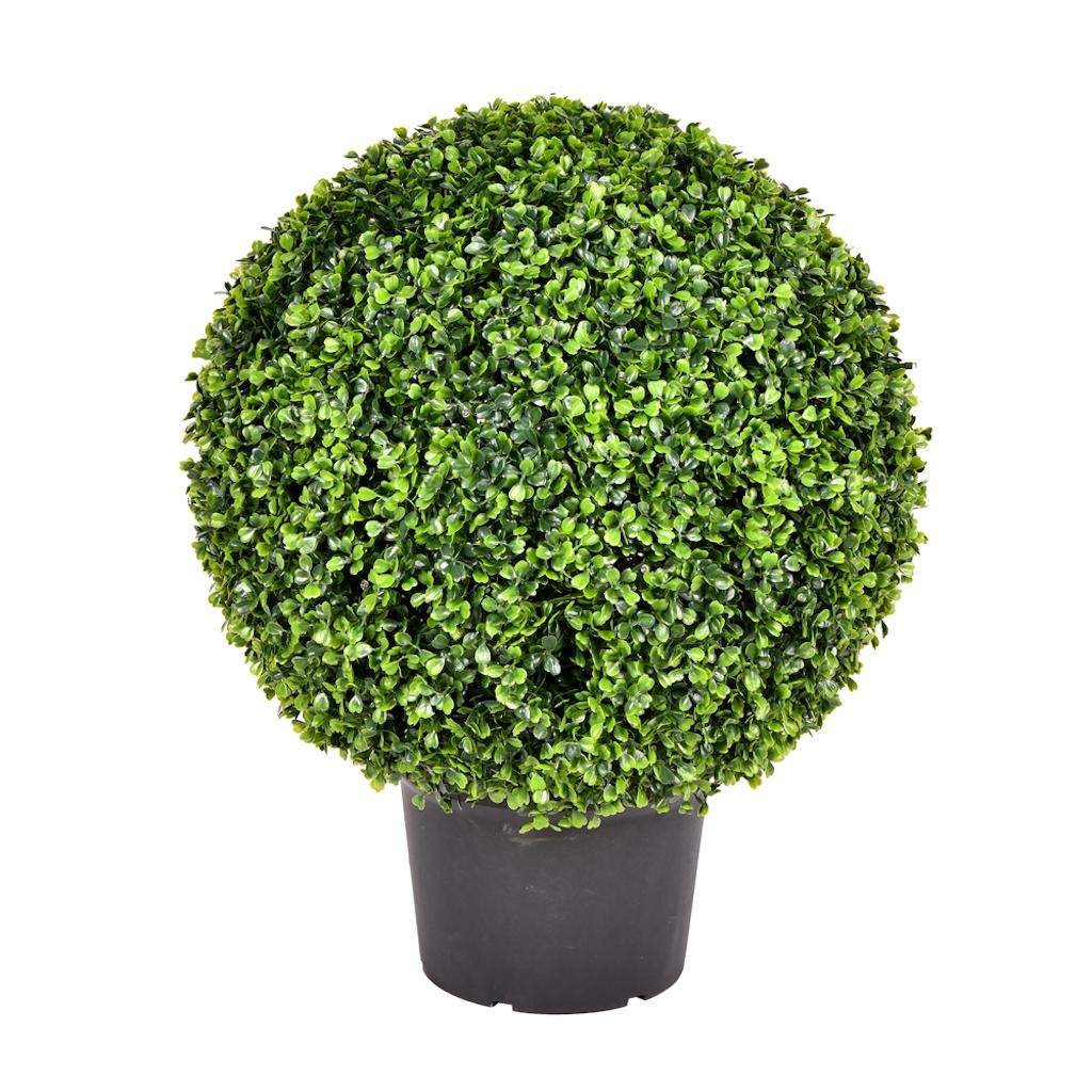 20" Artificial Boxwood Ball on Black Planters Pot 1