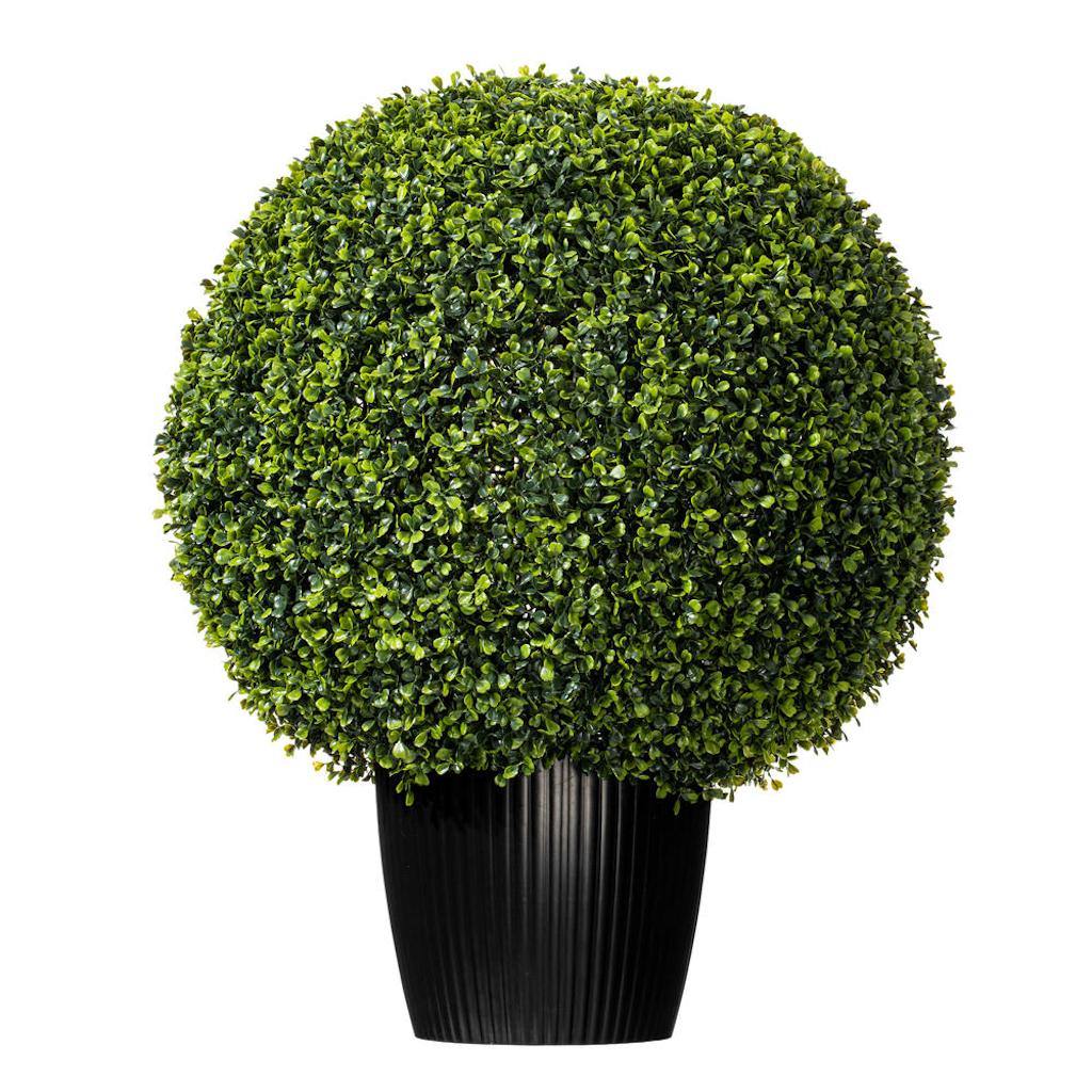 24" Artificial Boxwood Ball Topiary Potted in a Black Planters Pot 1