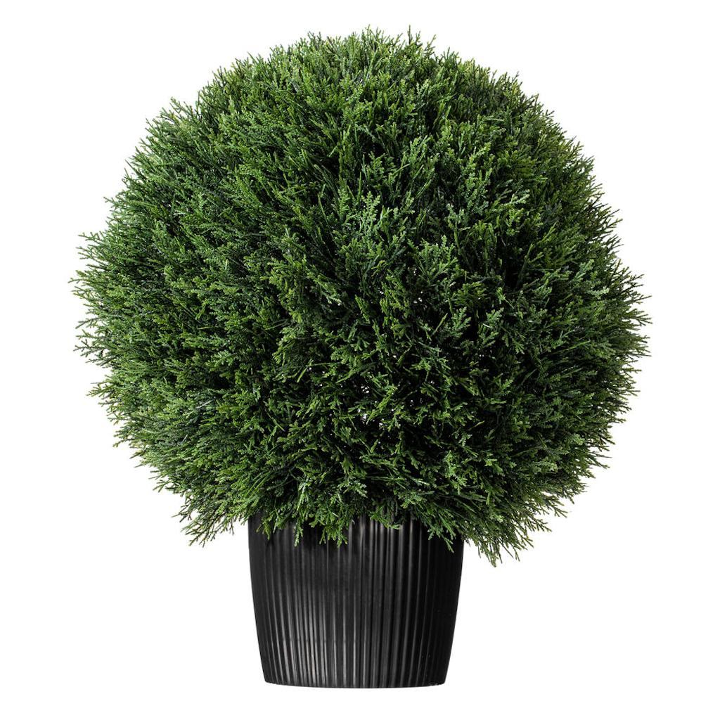 20" Artificial Cedar Ball on Black Planters Pot 1