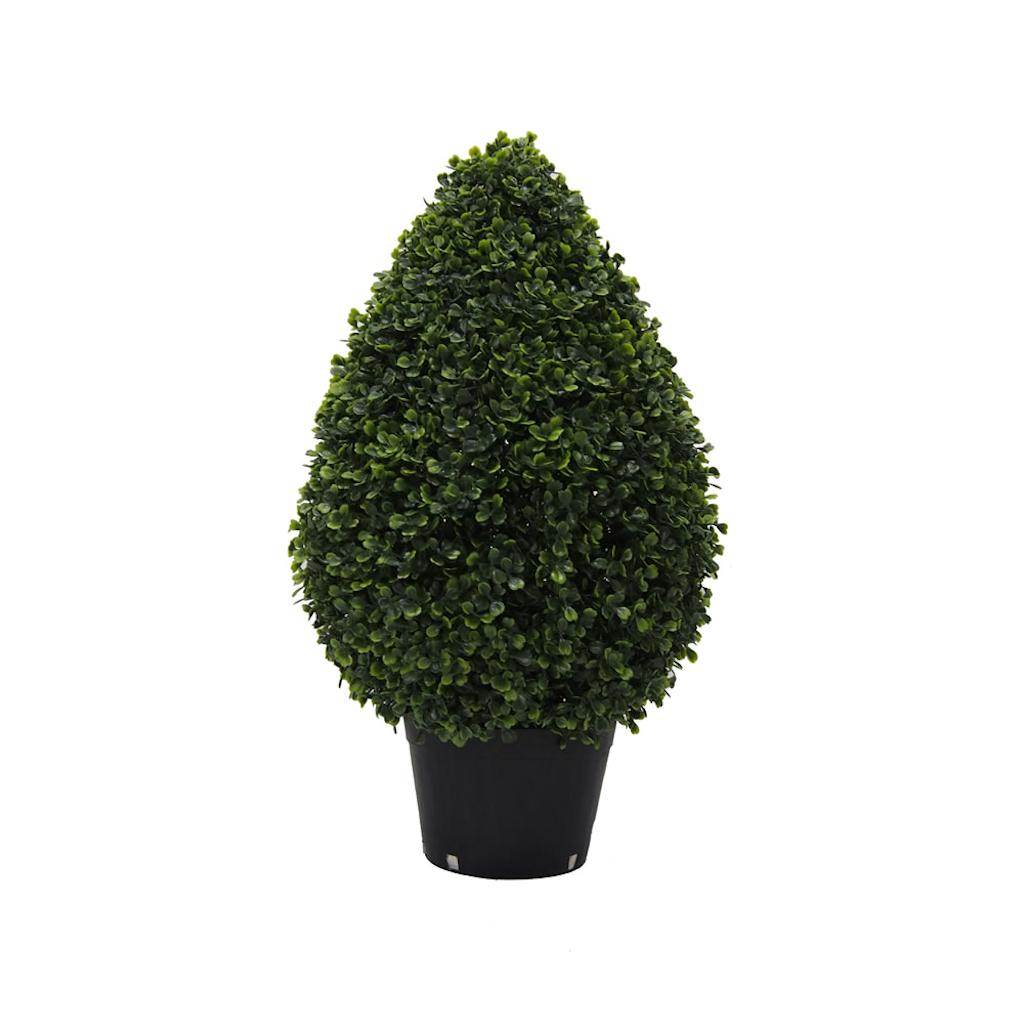 24" Artificial Boxwood Teardrop on Black Planters Pot 1