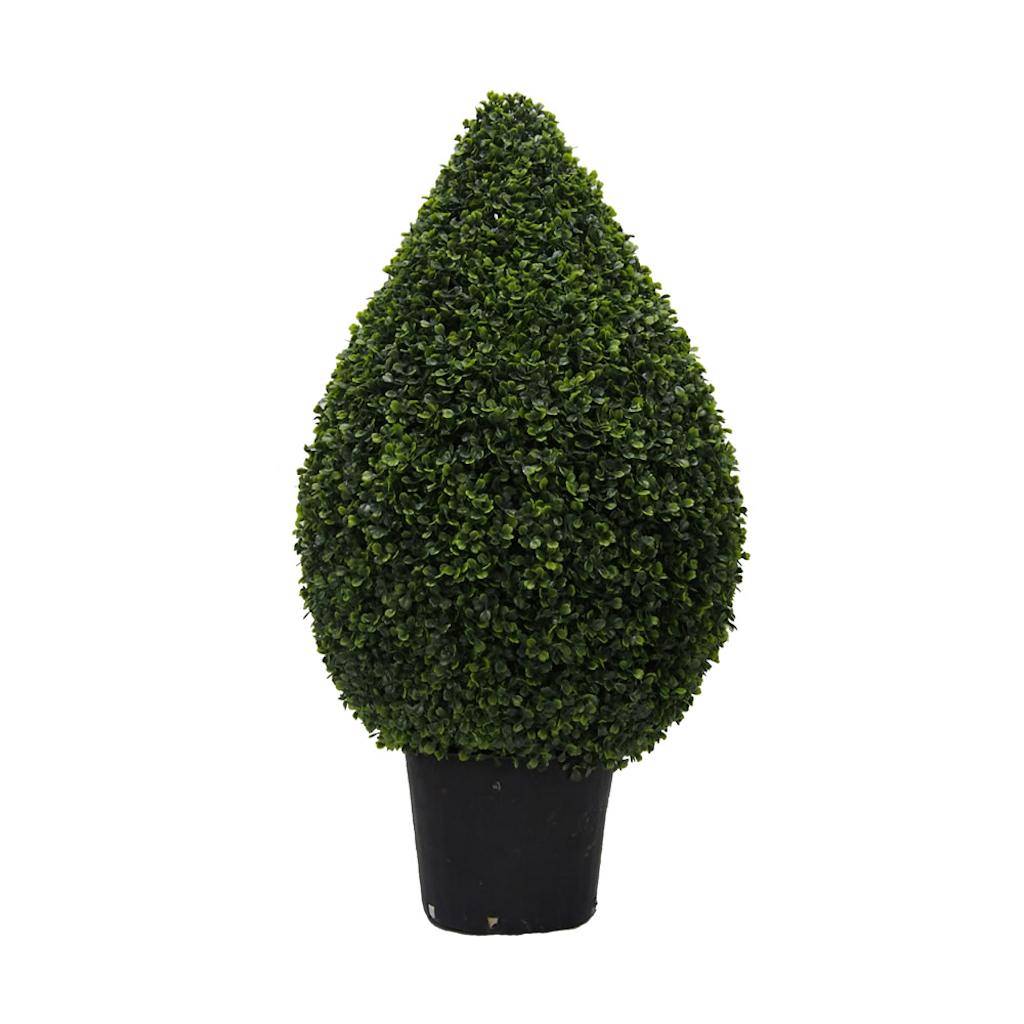 36" Artificial Boxwood Teardrop Topiary Potted in a Black Planters Pot 1
