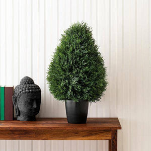24" Artificial Cedar Teardrop on Black Planters Pot 4