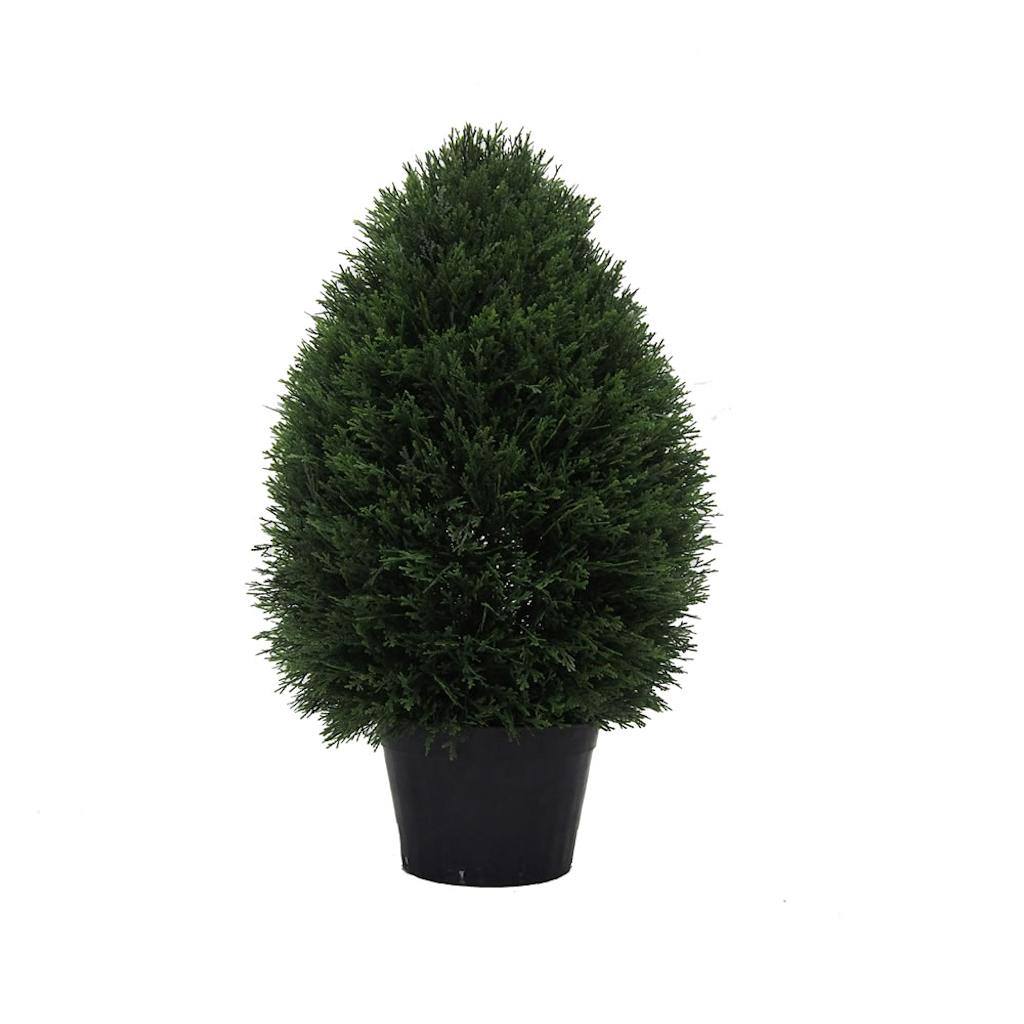 24" Artificial Cedar Teardrop on Black Planters Pot 1