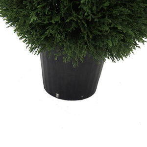 36" Artificial Cedar Teardrop Topiary Potted in a Black Planters Pot 3