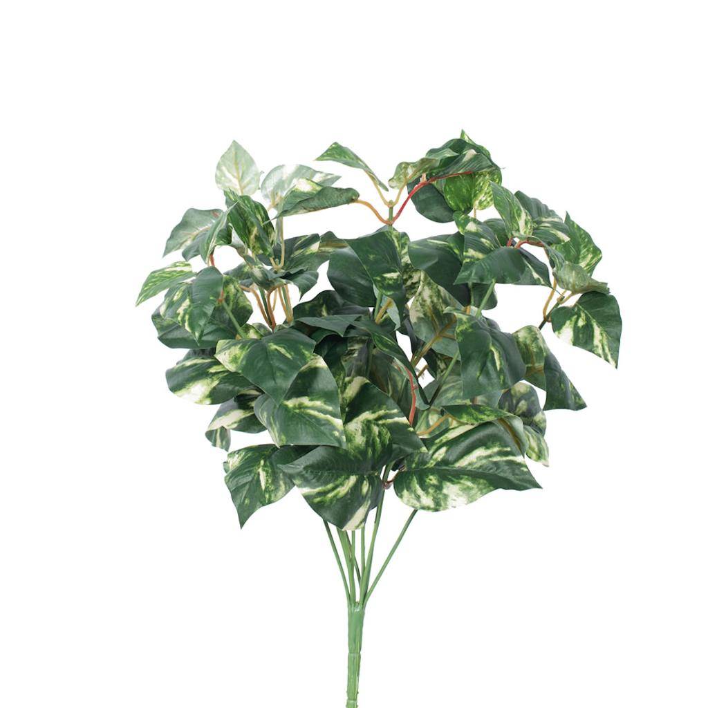 17" Artificial Green/Cream Pothos Leaf Bush 1