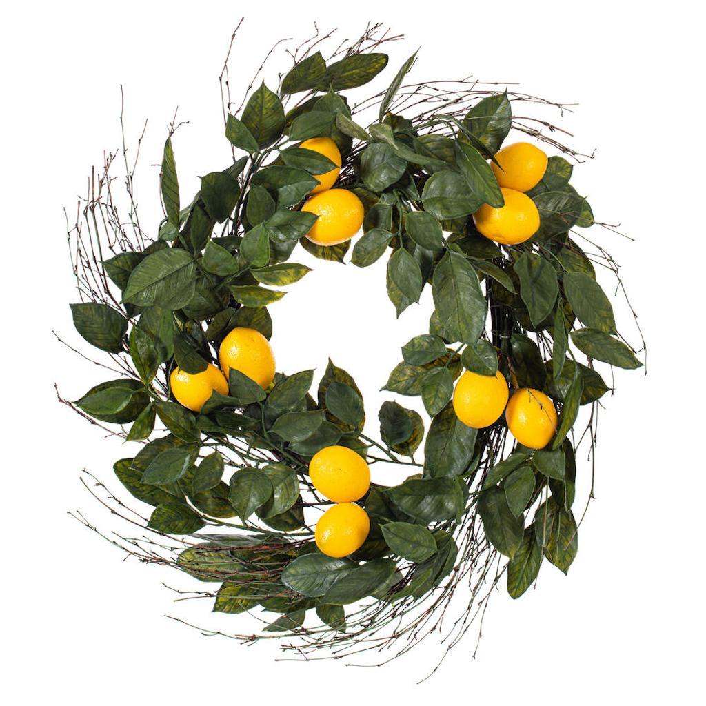 24" Artificial Green and Yellow Salal Leaf Lemon Wreath 1
