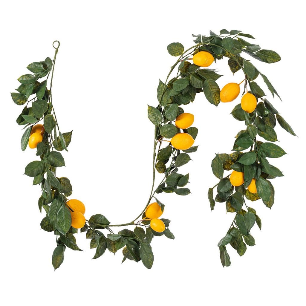6' Artificial Green and Yellow Salal Leaf Lemon Garland 1