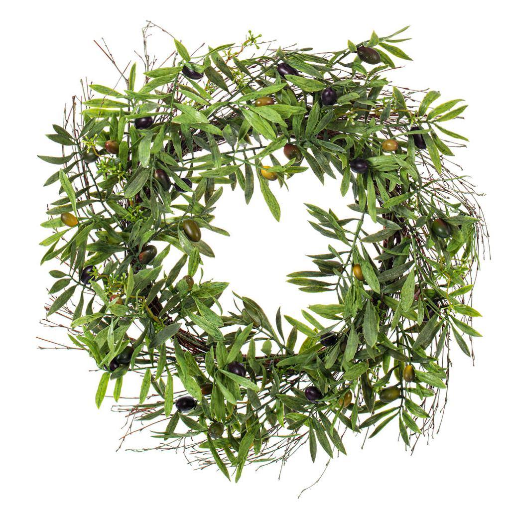 24" Artificial Green Olive Leaf Wreath 1